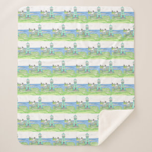 Cyan Lighthouse Sherpa Blanket