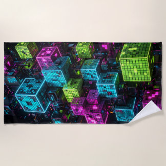 Cyan Magenta Lime Cyberpunk | Extremely 3D  Beach Towel