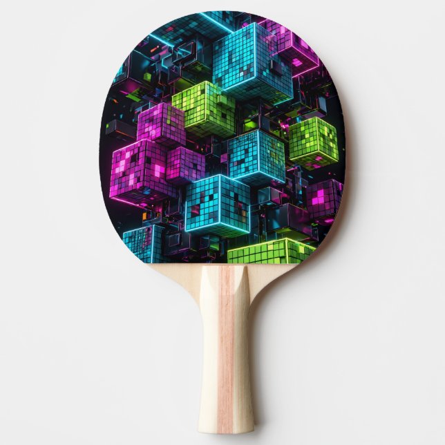 Cyan Magenta Lime Cyberpunk | Extremely 3D  Ping Pong Paddle (Front)