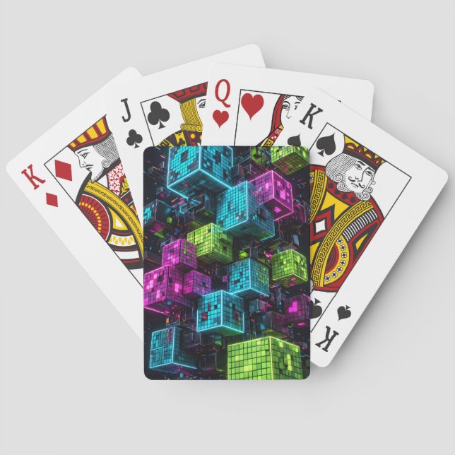 Cyan Magenta Lime Cyberpunk | Extremely 3D  Playing Cards (Back)
