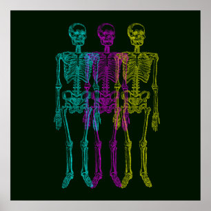 Cyan Magenta Yellow Letterpress Skeletons Poster
