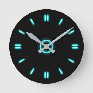 Cyan Neon Round Clock