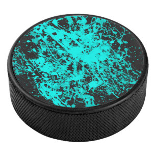 Cyan Paint Brush Splatter Hockey Puck