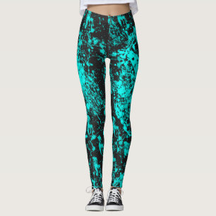 Cyan Paint Brush Splatter Leggings