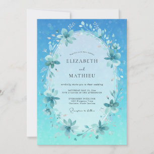 Cyan Painterly Spring Wedding Invitation