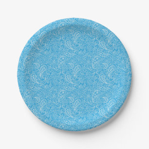 Cyan paisley pattern paper plate