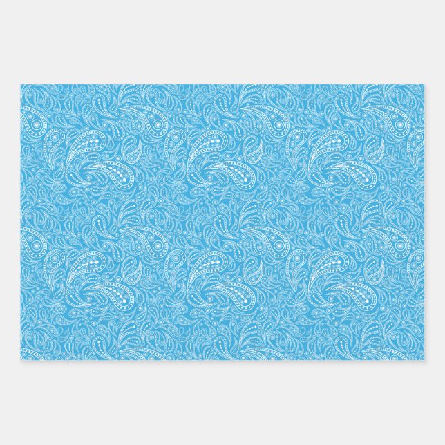 Cyan paisley pattern wrapping paper sheet (Front)