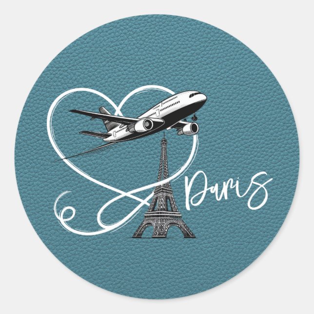 Cyan Paris Passport  Classic Round Sticker (Front)