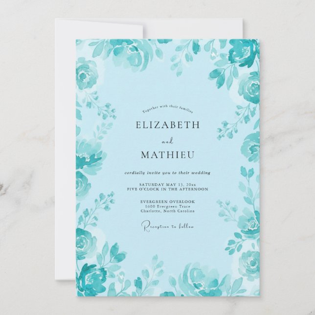 Cyan Petal Wedding Invitation (Front)