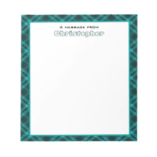 Cyan Plaid Border with Monogram Notepad
