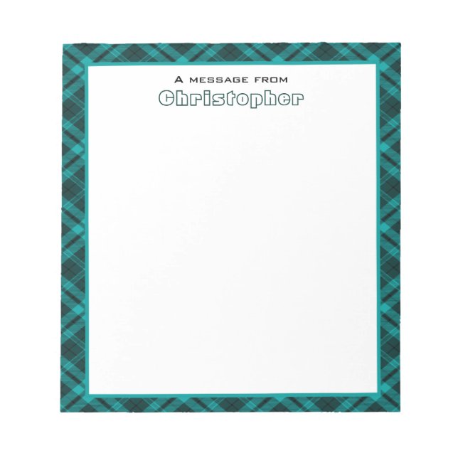 Cyan Plaid Border with Monogram Notepad (Front)
