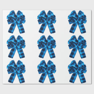 Cyan Plaid Bows Wrapping Paper