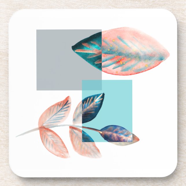 Cyan Red Leaf Coaster (Front)
