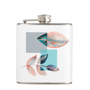 Cyan Red Leaf Hip Flask