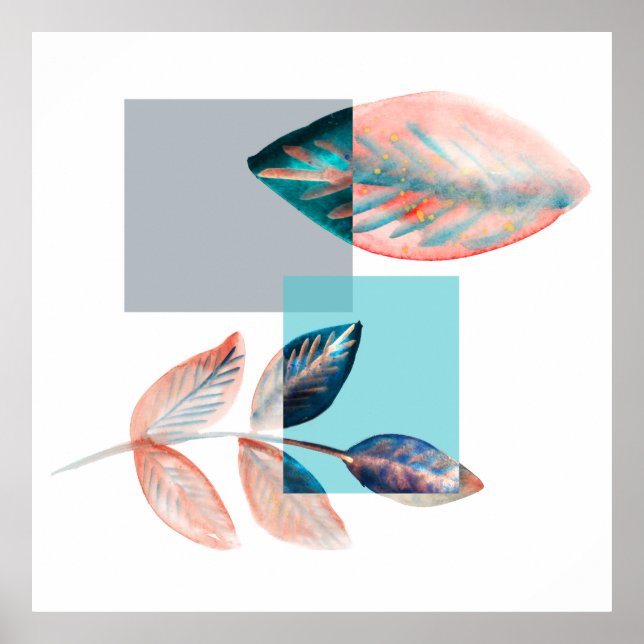 Cyan Red Leaf Poster (Front)