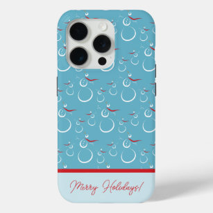 Cyan Red Merry Holidays Cute Snowman Pattern iPhone 15 Pro Case