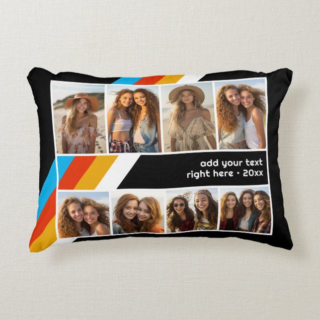 Cyan Retro Stripe - 8 Photo Collage Decorative Cushion (Front)