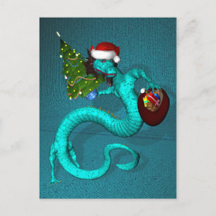 Cyan Santa Dragon Holiday Postcard