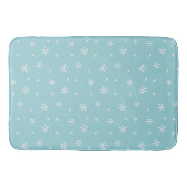 Cyan Snowflake Pattern Holiday Bath Mat (Front)