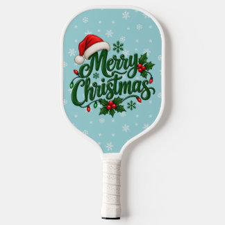 Cyan Snowflake Pattern Holiday Pickleball Paddle