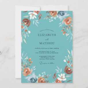 Cyan Terracotta Peony Wedding Invitation