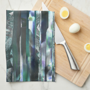 Cyan torn stripes of smeared and grainy textures  tea towel