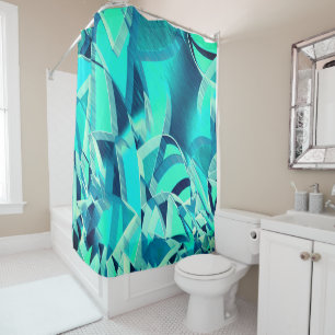 Cyan tracks with drizzles on aquamarine background shower curtain