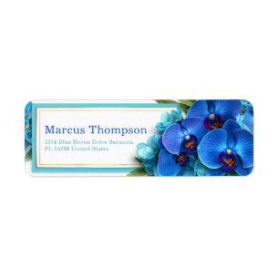 Cyan Tropical Botanical Orchid Return Address