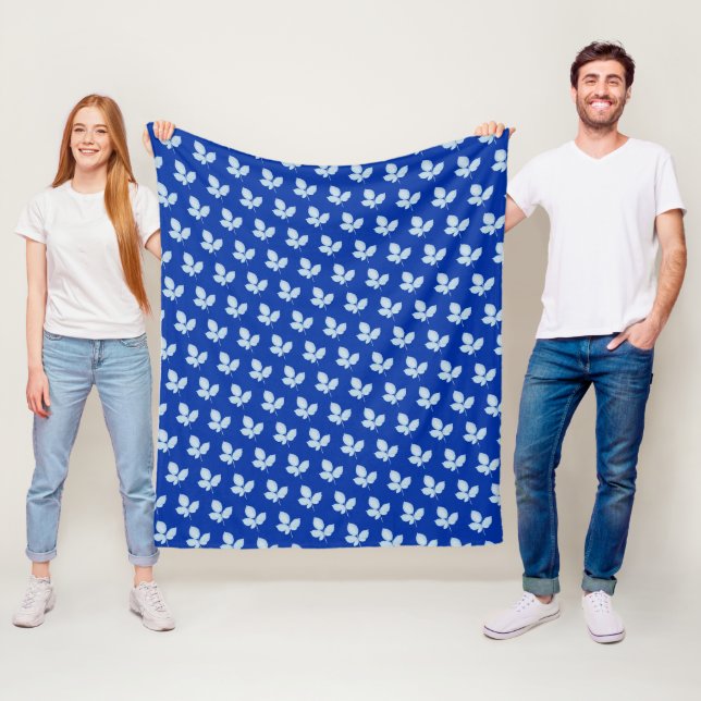 Cyano Print Bramble Leaves Fleece Blanket (In Situ)