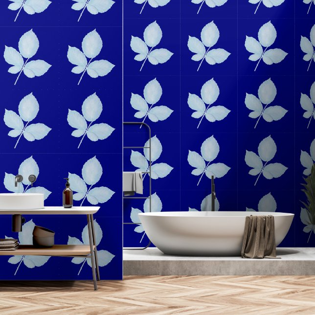 Cyano Print Bramble Leaves Wallpaper (Bathroom)