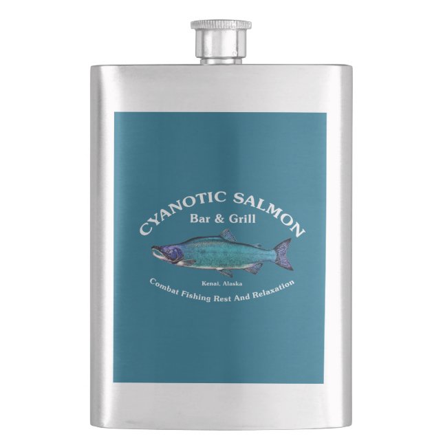 Cyanotic Salmon Bar & Grill Hip Flask (Front)