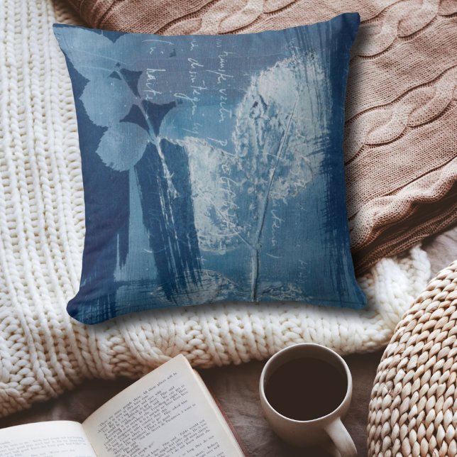 Cyanotype abstract blue foliage boho  cushion (Creator Uploaded)