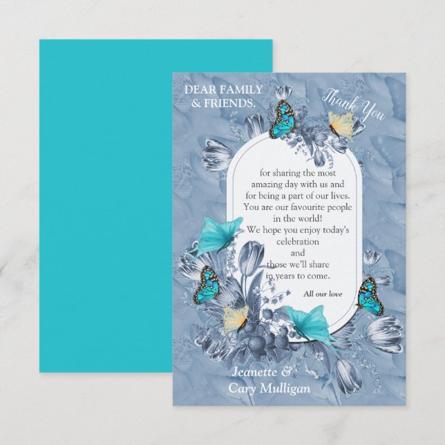 Cyanotype colour Flowers &Visiting Butterflies. RSVP Card (Front/Back)