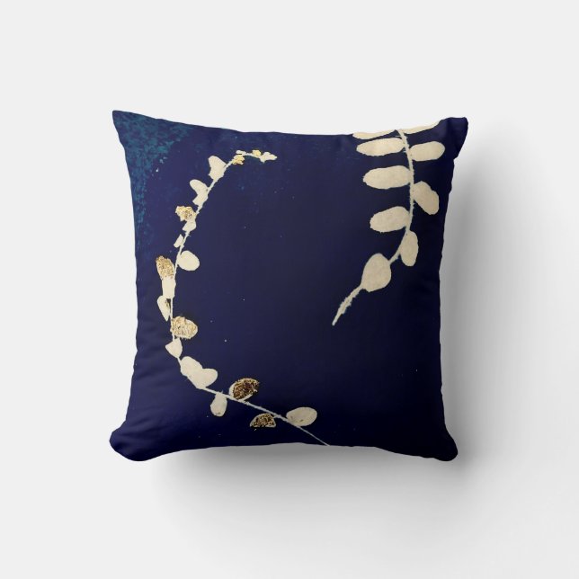 Cyanotype Fern Throw Pillow (Front)