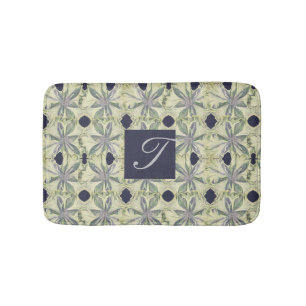 Cyanus Flower and Navy Bl. Monogram Bath Mat