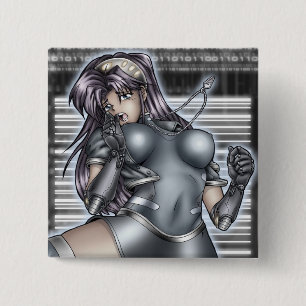 Cyber Anime Girl 15 Cm Square Badge