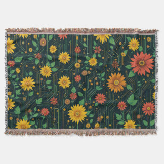 Cyber Bloom Throw Blanket