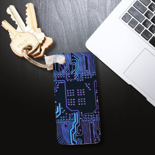 Cyber Blue PCB Circuit Board Trace Pattern Art Key Ring