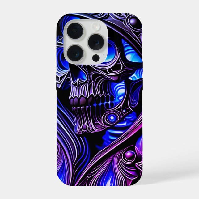 Cyber Blue Phantom Skull - Neon Glow Edition iPhone Case (Back)