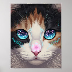 Cyber Cat Dreamscape Futuristic Feline Art Poster