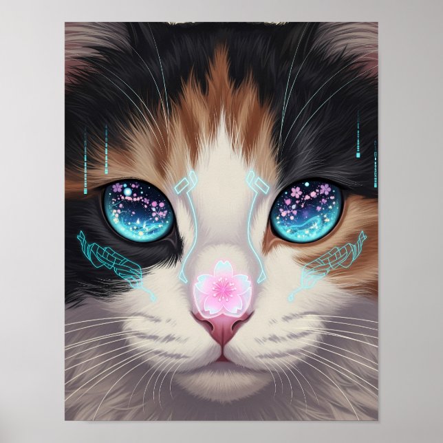 Cyber Cat Dreamscape | Futuristic Feline Art Poster (Front)