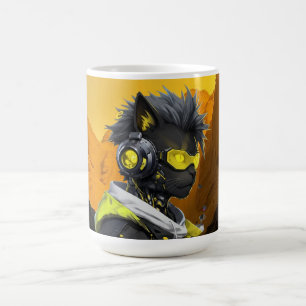 Cyber Cat   Futuristic Neon Hacker Cat Cyberpunk  Coffee Mug