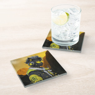 Cyber Cat   Futuristic Neon Hacker Cat Cyberpunk  Glass Coaster