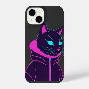 Cyber Cat Vibes – Neon Glitch Aesthetic Design iPhone 14 Case