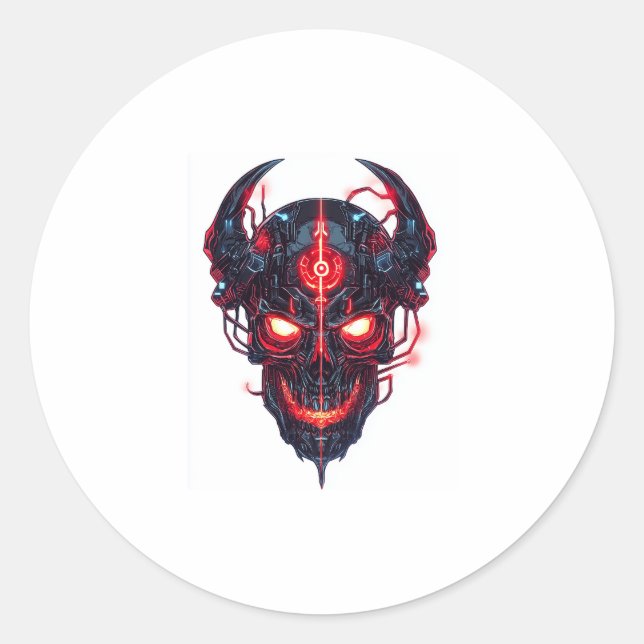 Cyber Demon Skull Lord Classic Round Sticker (Front)
