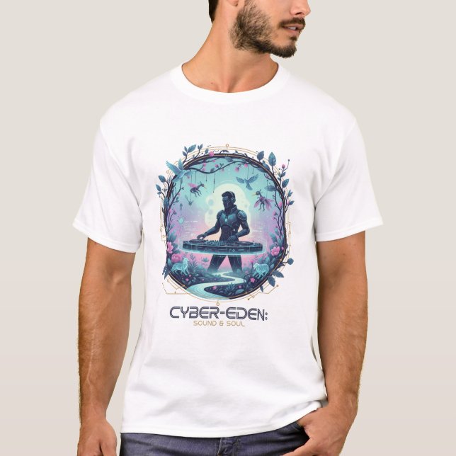 Cyber-Eden DJ Tee – Digital Paradise Beats (Front)