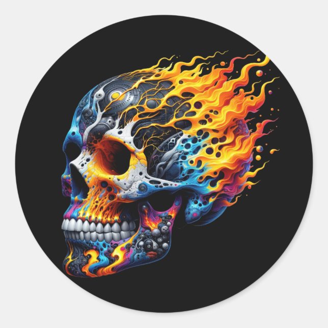 Cyber Flame Skull Classic Round Sticker (Front)