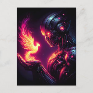 Cyber Futuristic Robot Phoenix Fire Spirit Holiday Postcard