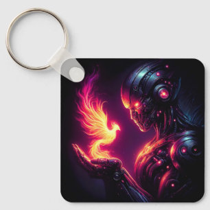 Cyber Futuristic Robot Phoenix Fire Spirit Key Ring