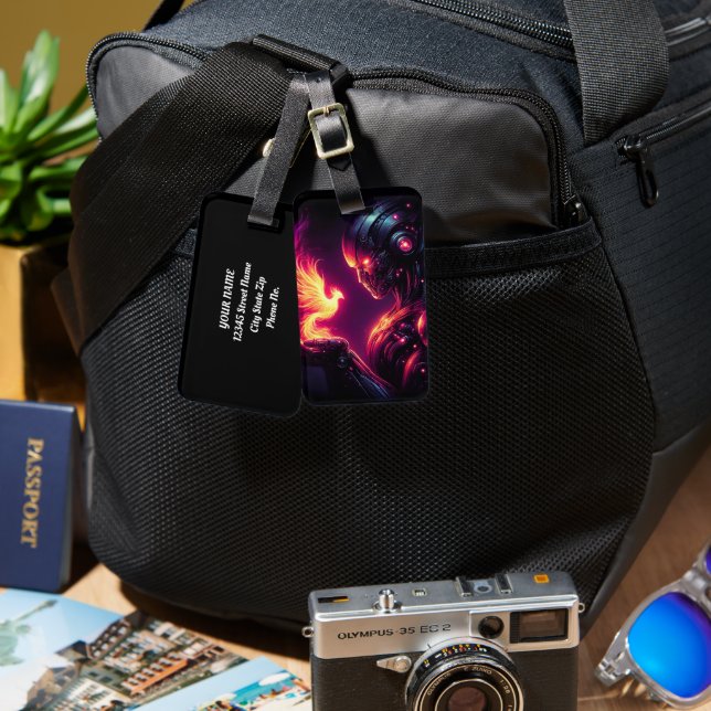 Cyber Futuristic Robot Phoenix Fire Spirit Luggage Tag (Front & Back)